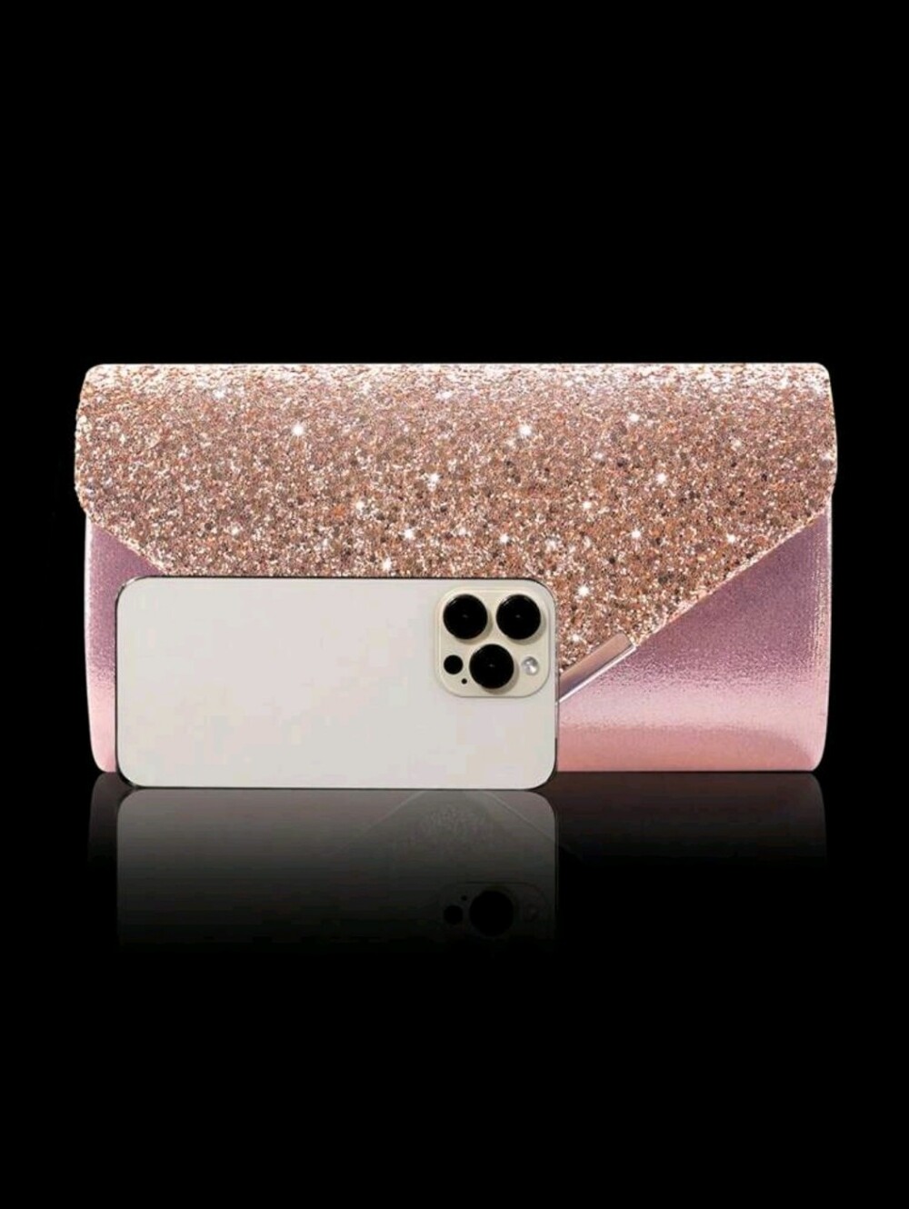 Sparkle Rose Gold Glitter Envelope Clutch with Jewelry Set - Picture 4 of 6